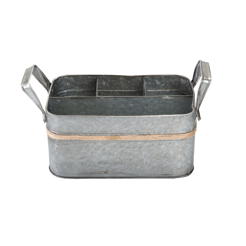 Suport din metal pentru ustensile de bucătărie cu șase compartimente galvanizat, cu mâner de frânghie de cânepă, unelte de bucătărie, coș de bomboane